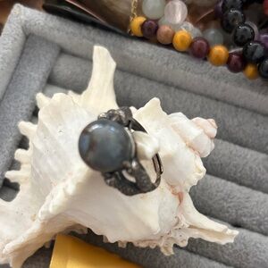 Elegant Silver and Blue Rabbit hair dragon claw Stone Ring